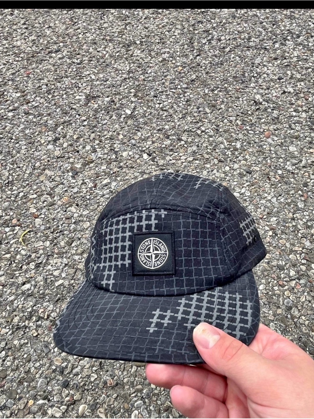 Stone Island Black & Gray Grid 5-Panel Cap
